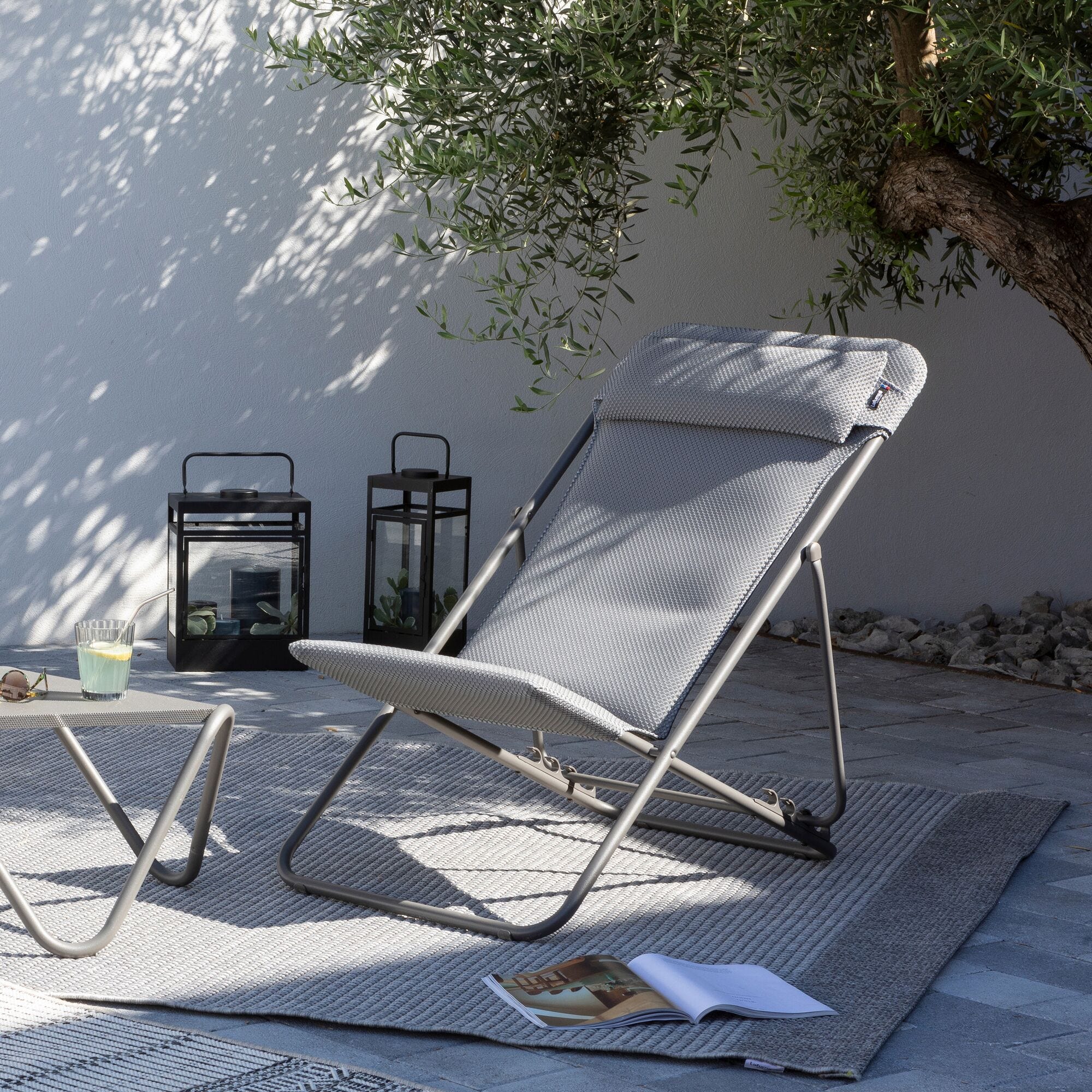Set di 2 Sedia a sdraio pieghevole multi-posizioni - Maxi Transat + - BeComfort® - Grigio Silver