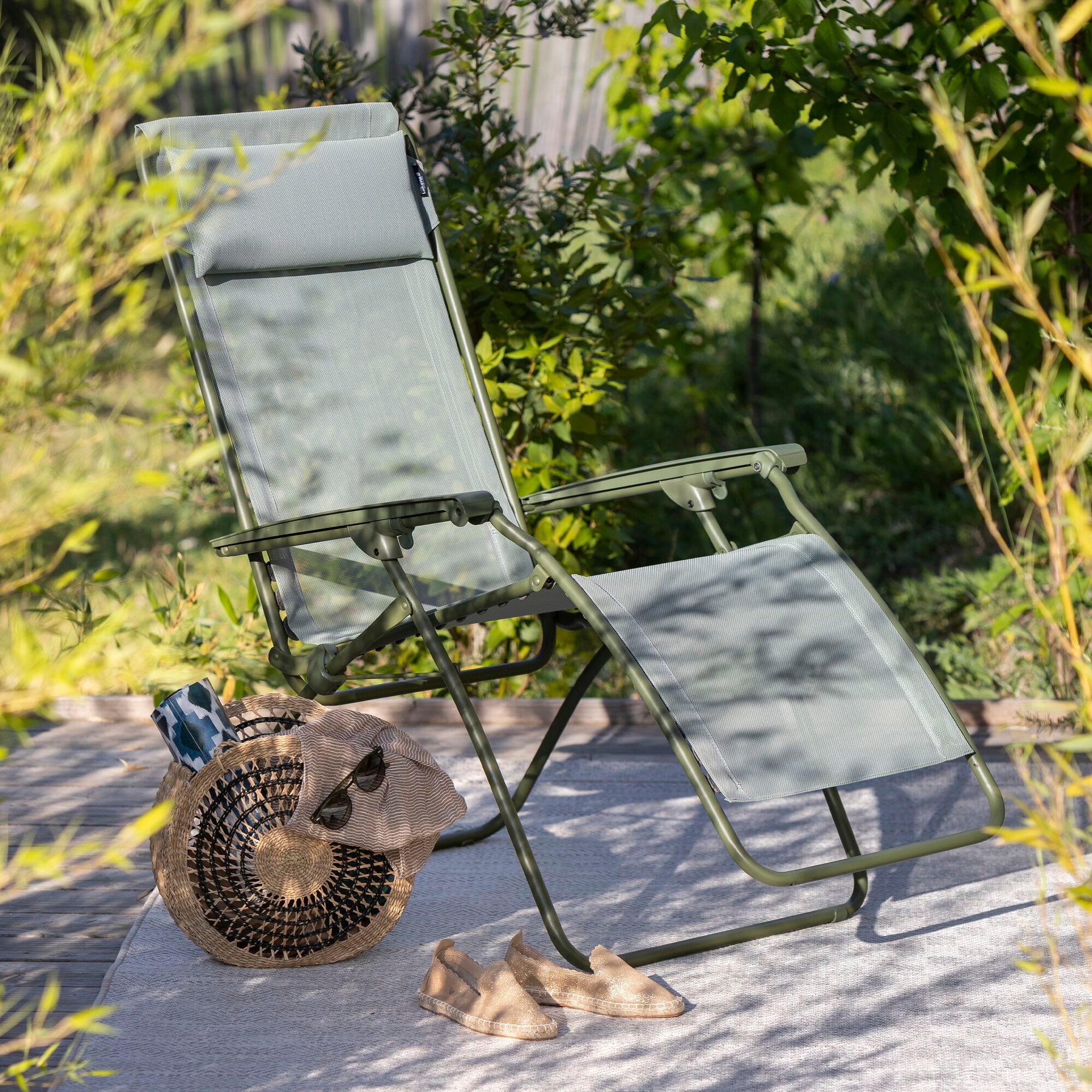 Insieme sdraio poltrona relax e porta bicchiere - RClip - Batyline® Iso - Verde Moss